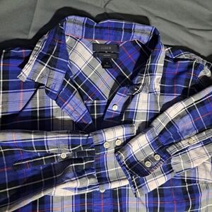 J. Crew Perfect Fit Boys Sz 12 Long Sleeve Button Up Blue Plaid